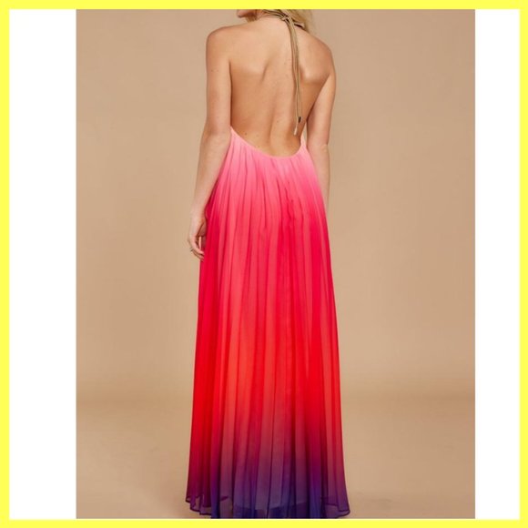 NWT Ombre Halter Pleated Maxi Dress SML - Picture 3 of 6